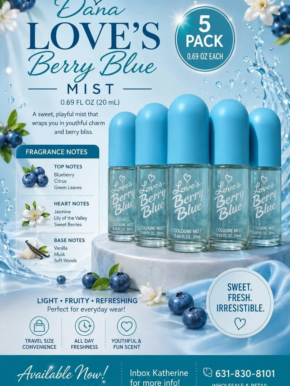 5 pk Dana Love's Berry Blue Mist 0.69 oz
